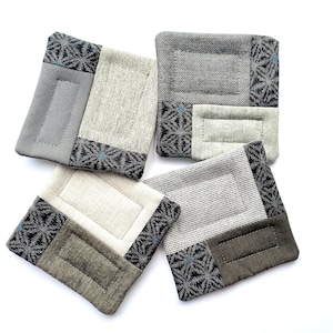 quilted Japanese fabric coasters set of 4, washable Minimalist patchwork reusable coasters, Sewn gift, Zero Waste, Housewarming  gift ideas