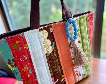 Handgefertigte gesteppte Patchwork-Einkaufstasche: Extra Große Herbstblumenhandtasche
