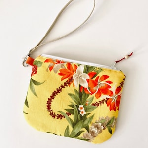 Japanese clutch, Travel zipper pouch, Floral pouch, Wristlet wallet, Cosmetic bag, toiletry clutch, birthday gift for her, removable strap