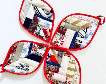 Quilted Leaf Topflappen, Patchwork Mug Rug, Hängelasche