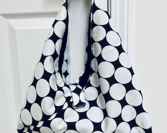 Japanese Origami Hobo Bag: Black Polka Dot Canvas Tote