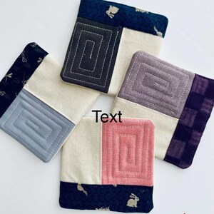 Conjunto de 4 porta-copos acolchoados em tecido japonês, estilo patchwork minimalista. Set 134
