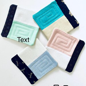 Conjunto de 4 porta-copos acolchoados em tecido japonês, estilo patchwork minimalista. Set 132