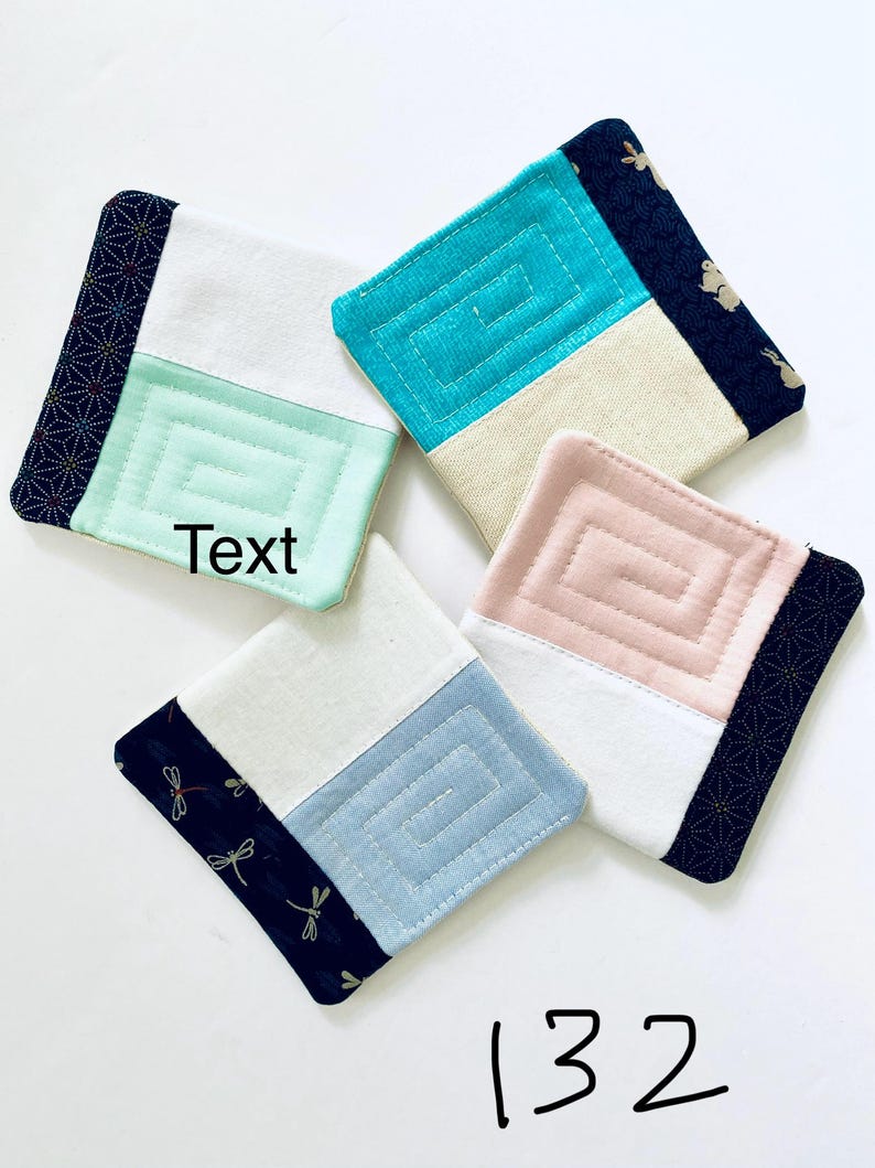 Conjunto de 4 porta-copos acolchoados em tecido japonês, estilo patchwork minimalista. Set 132