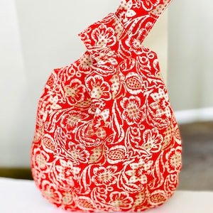 Japanese Knot Bag, Knot bag, minimalist bag, Reversible hand bag, Wrist canvas bag, simple bag, cute bag, floral print bag, gift for her