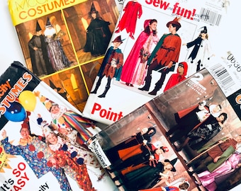 Vintage Halloween Costume Sewing Patterns bundle, Cape, Tunic, Clown sewing