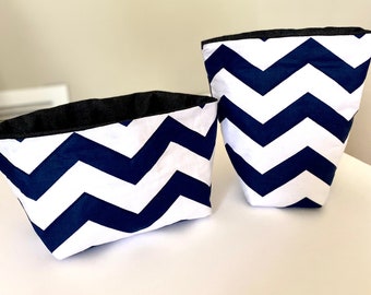 Quilted Fabric Storage Bin, Chevron Decor, Handmade Basket