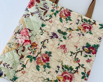 Handgemachte Floral Patchwork Quilted Einkaufstasche, Upcycled Vintage Stoff