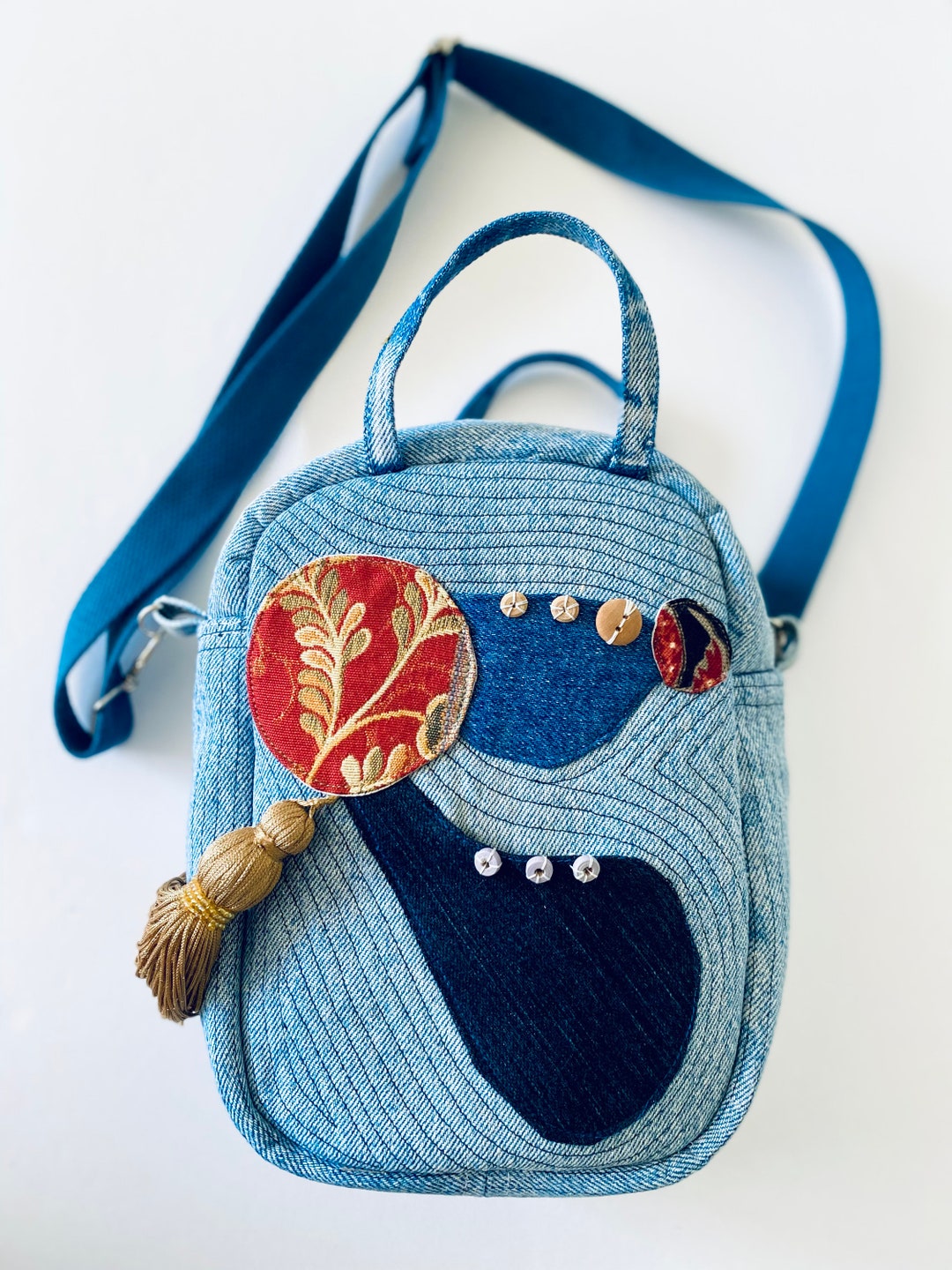 Quilted Jeans Cross Body Bag Light Blue Denim Top Handle Etsy