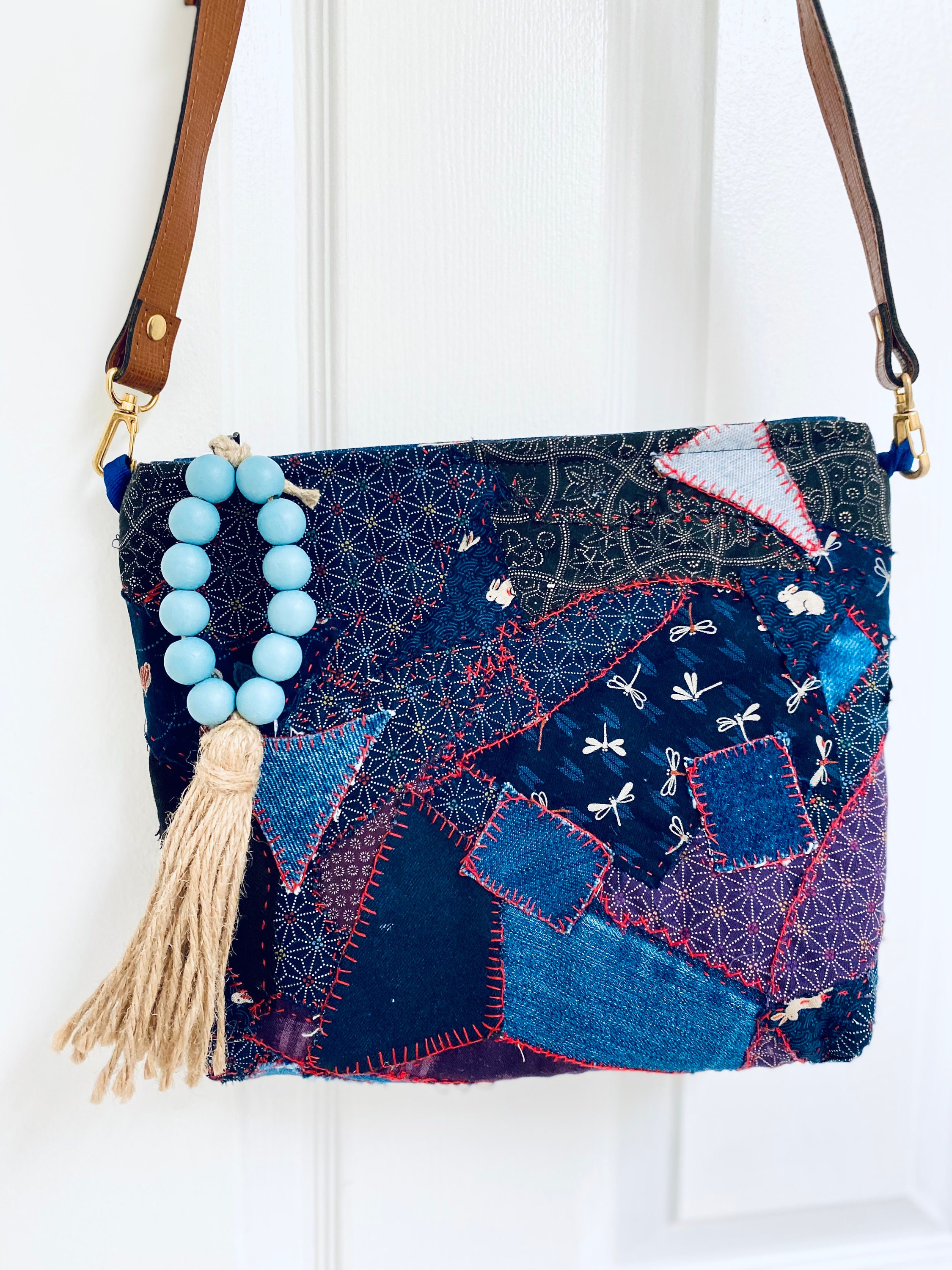 BPR お譲り Japanese Boro Crossbody Bag: Sevenberry Patchwork, Vegan Leather
