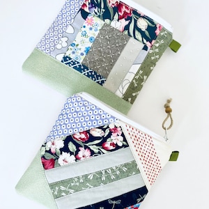 Pochette à fermeture éclair, sac à main matelassé, joli sac patchwork, pochette Sashiko, sac floral fait main, cadeau d'anniversaire pour elle, trousse à cosmétiques, trousse de toilette,
