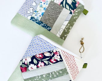 Handgenähtes, gestepptes Täschchen: Kosmetiktasche Patchwork