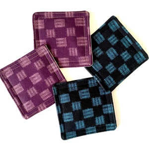 Japanese minimalist coaster set, Modern coaster, canvas coaster, Set 2, 4, 6, wedding gift, Traditional sevenberry fabric, Tea Coffee Mug