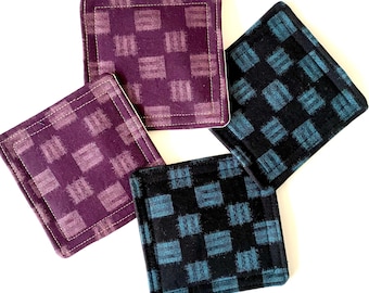 Japanese purple Fabric Coaster Set, Modern Minimalist Canvas Coasters, Sevenberry Print
