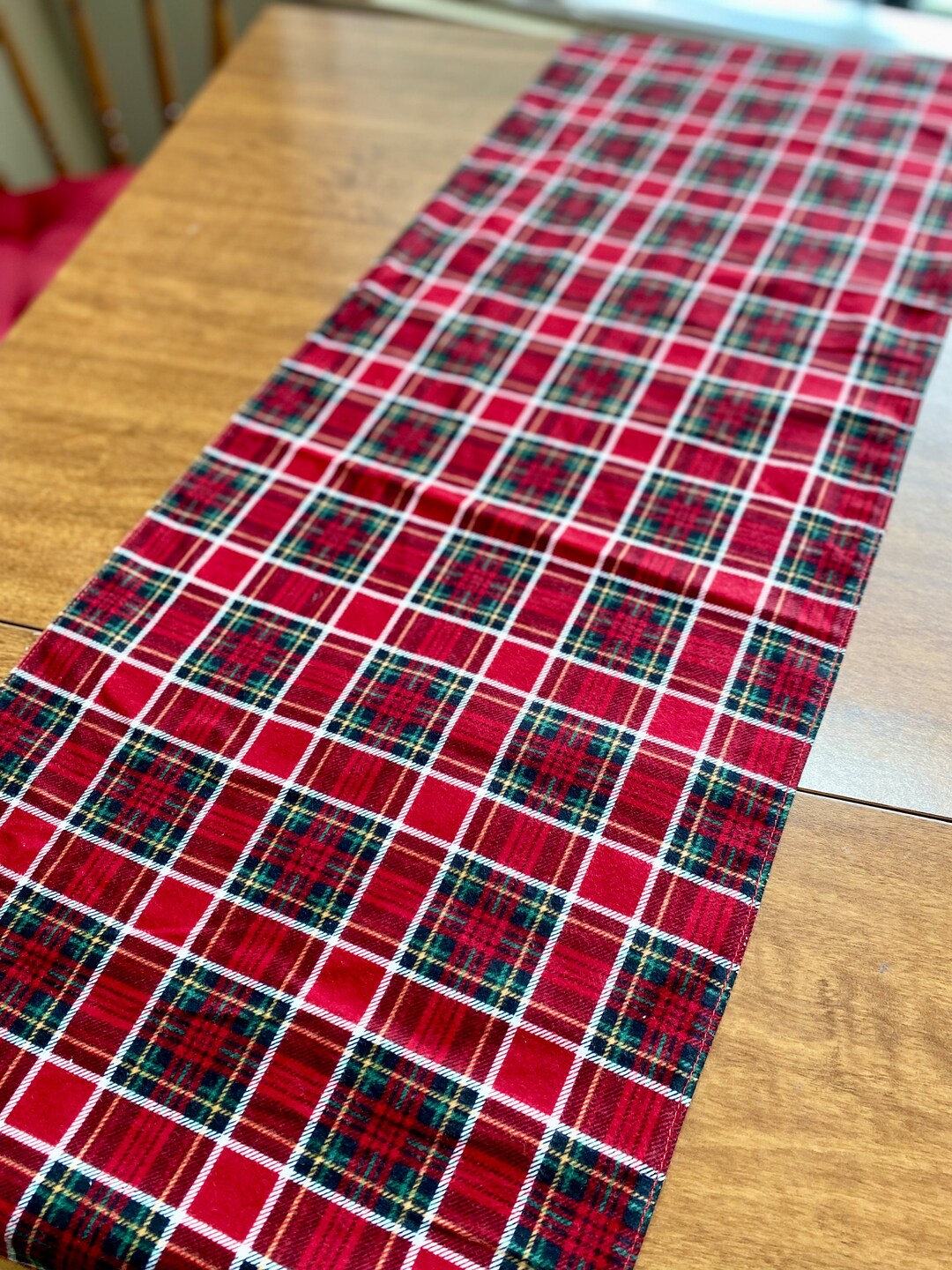 Red Plaid Table Runner, Christmas Table Runner, Flannel Table Runner