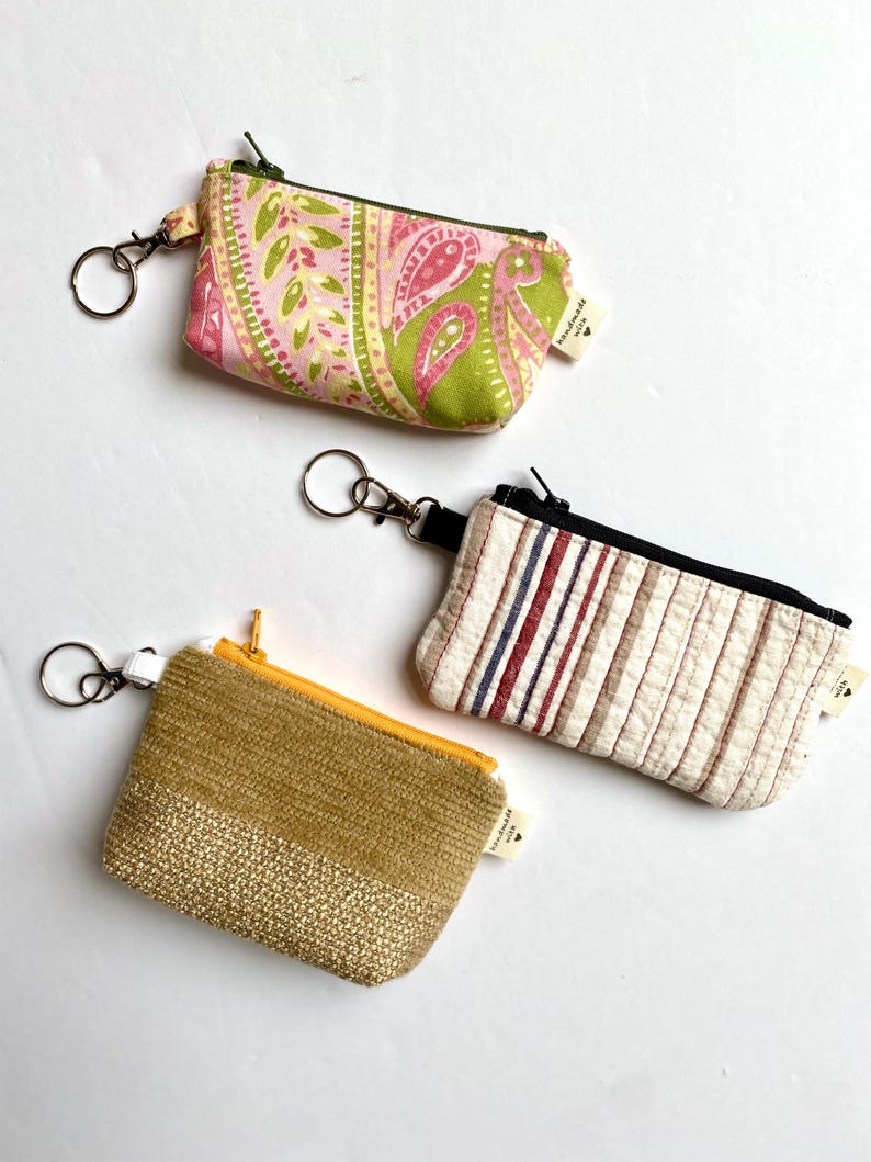 Quilted Zipper Pouch: Key Ring Coin Bag, Small ID Holder - Etsy