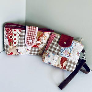 Cartera de mano con cremallera y solapa, Monedero de mano de otoño, Cartera de mano con patchwork acolchado, Correa extraíble acolchada Cartera de mano con bolsillo