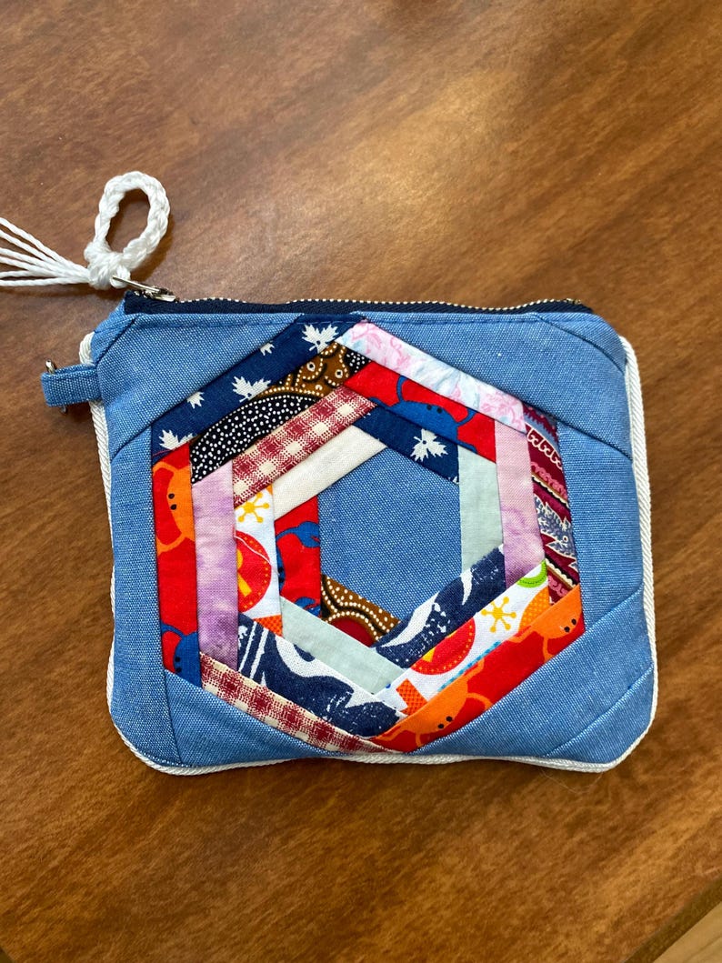 Quilted Patchwork Zipper Pouch: Blue Floral Cosmetics Bag image 5
