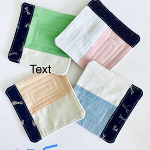 Conjunto de 4 porta-copos acolchoados em tecido japonês, estilo patchwork minimalista. Set 125