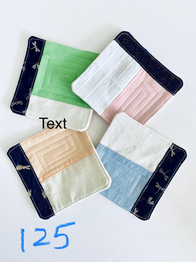 Conjunto de 4 porta-copos acolchoados em tecido japonês, estilo patchwork minimalista. Set 125