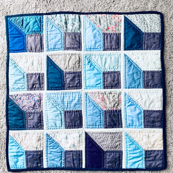 Lap Quilt, Square Patchwork, Handmade lap quilt, hand-stitched, small quilt for kid, home decor, hanging quilt, in great condition