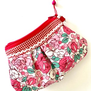 Pleated floral zipper pouch, cute cosmetic purse, essential pouch, birthday gift for her, Christmas gift, handmade pouch for personal item