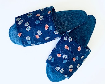 Pantofole in cotone trapuntato: pantofole da casa in denim fatte a mano