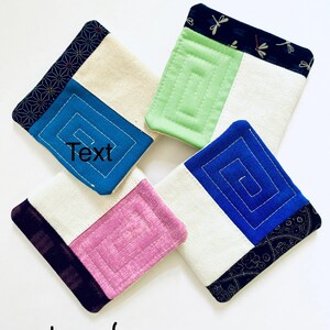 Conjunto de 4 porta-copos acolchoados em tecido japonês, estilo patchwork minimalista. Set 131