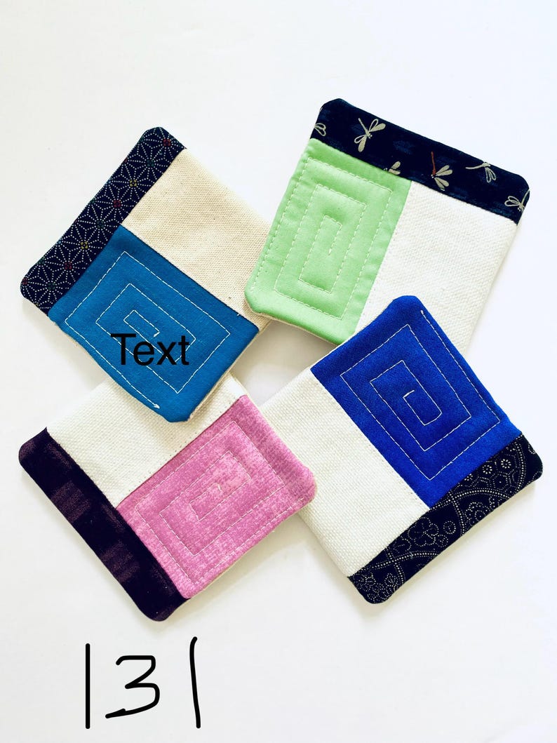 Conjunto de 4 porta-copos acolchoados em tecido japonês, estilo patchwork minimalista. Set 131