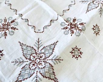 ヴィンテージ長方形クロスステッチテーブルクロスハンドメイドリネン