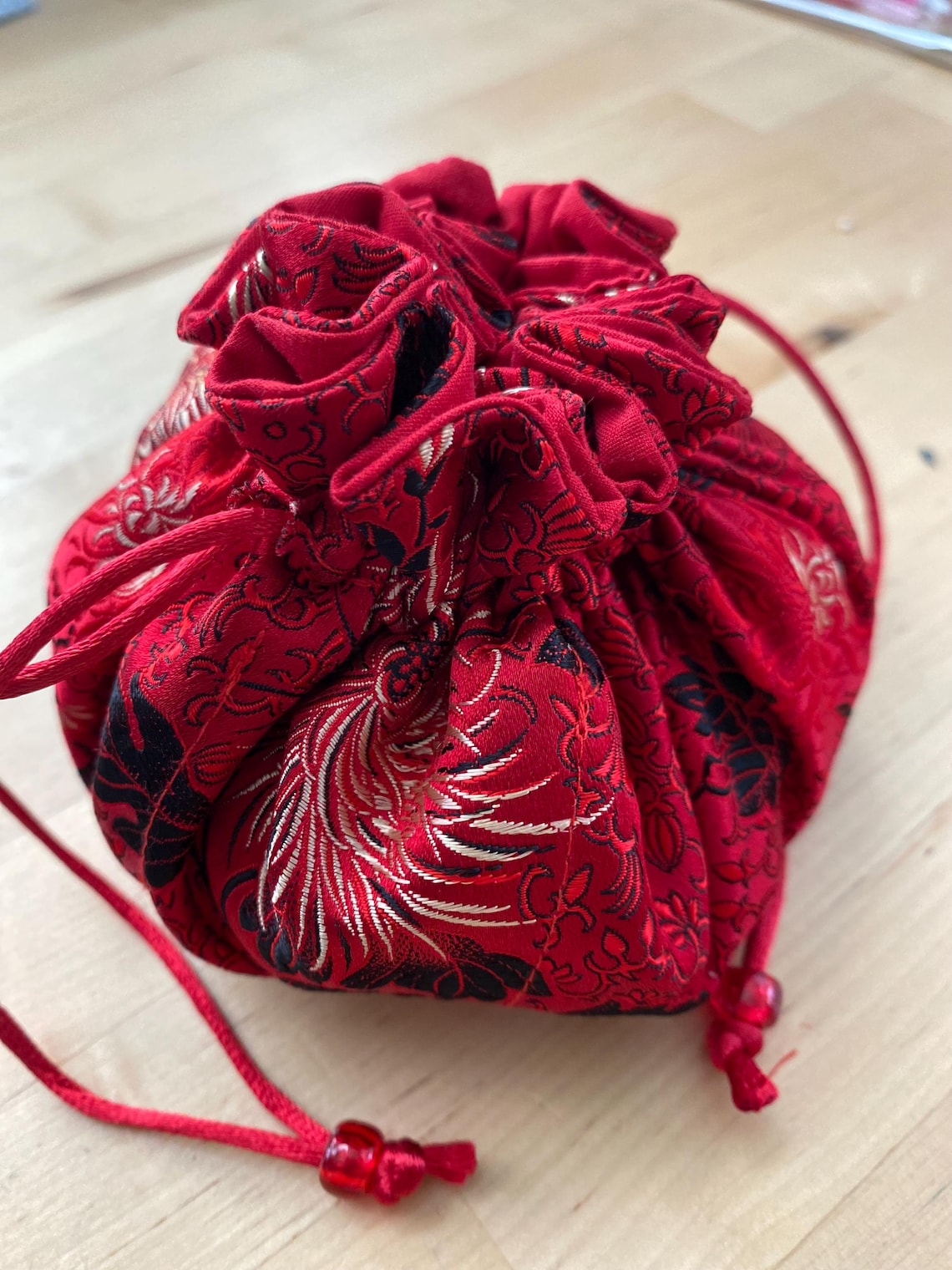 Red Floral Satin Jewelry Pouch: Travel Organizer, 8-pocket Design - Etsy
