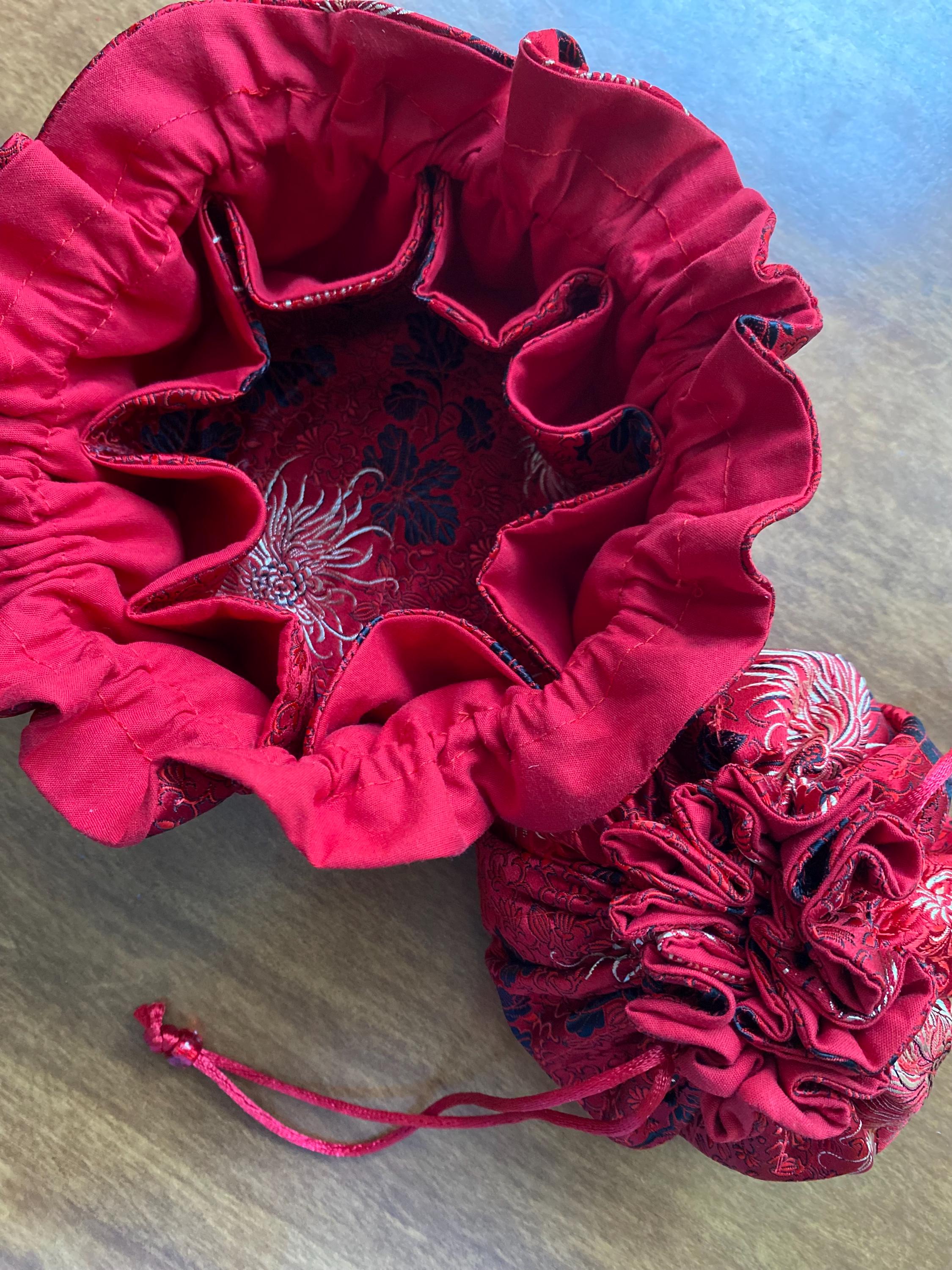 Red Floral Satin Jewelry Pouch: Travel Organizer, 8-pocket Design - Etsy