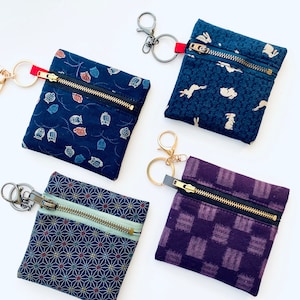 Custodia per auricolari giapponese, portamonete con cerniera, astuccio imbottito con cerniera, porta carte, portachiavi, tessuti Sevenberry, piccolo regalo, regalo di compleanno unisex