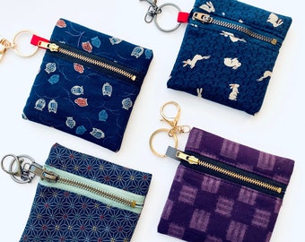 Japanese Fabric Zipper Pouch: Earbud Case, Coin Purse, Key Holder