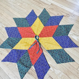 bright color small floral print patchwork Christmas tree skirt, 40" tree skirt, Christmas decor, handmade gift, ECO family gift, zero waste
