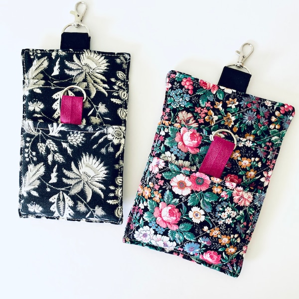 Clip on phone wallet, quilted phone pouch, iPhone cover with card pocket, protective padded phone sleeve, Unisex birthday gift, gift for her