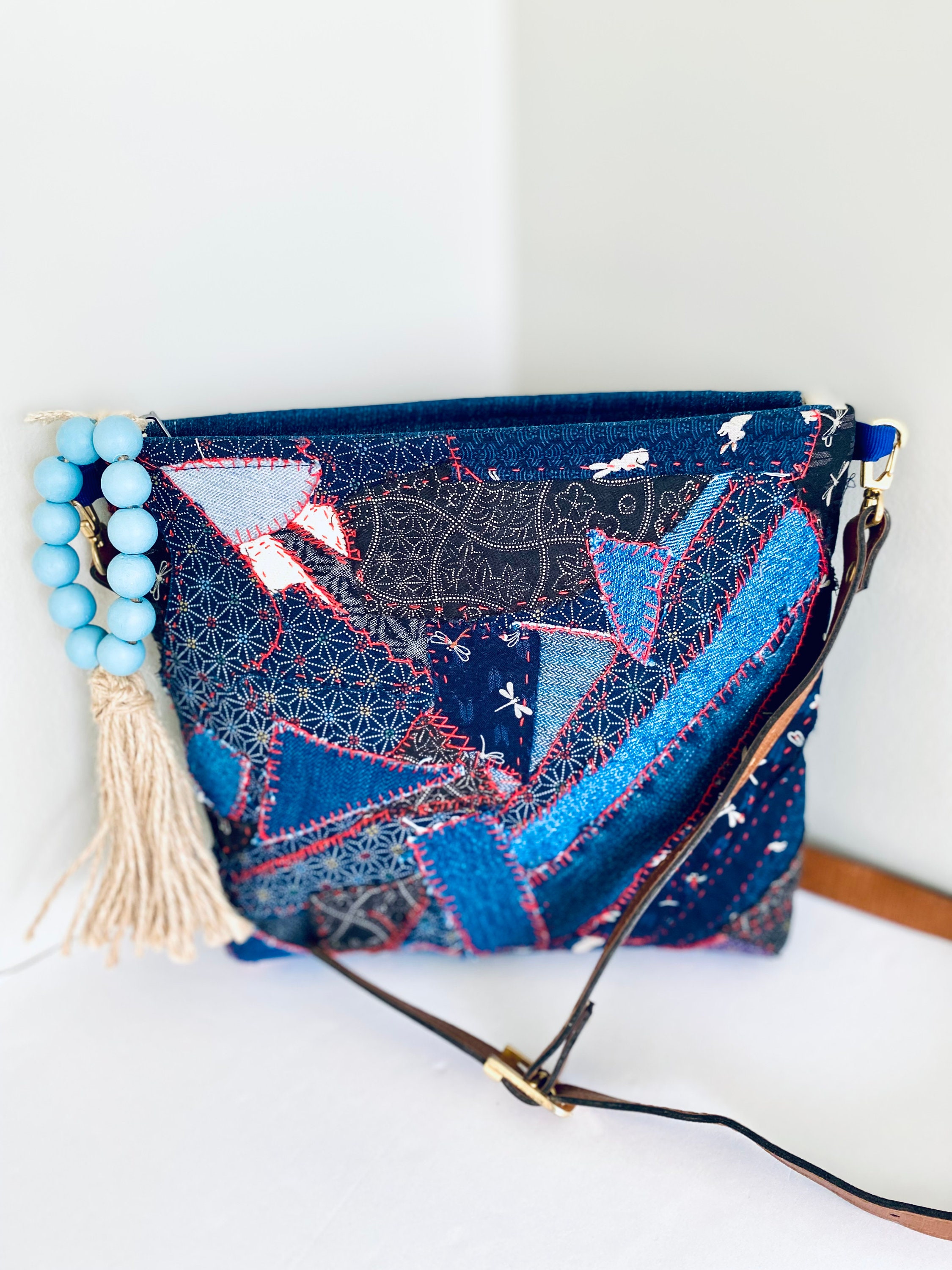 BPR お譲り Japanese Boro Crossbody Bag: Sevenberry Patchwork, Vegan Leather