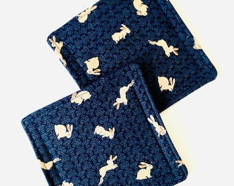 Conjunto de porta-copos de algodão japonês, estampa de coelho, base de lona