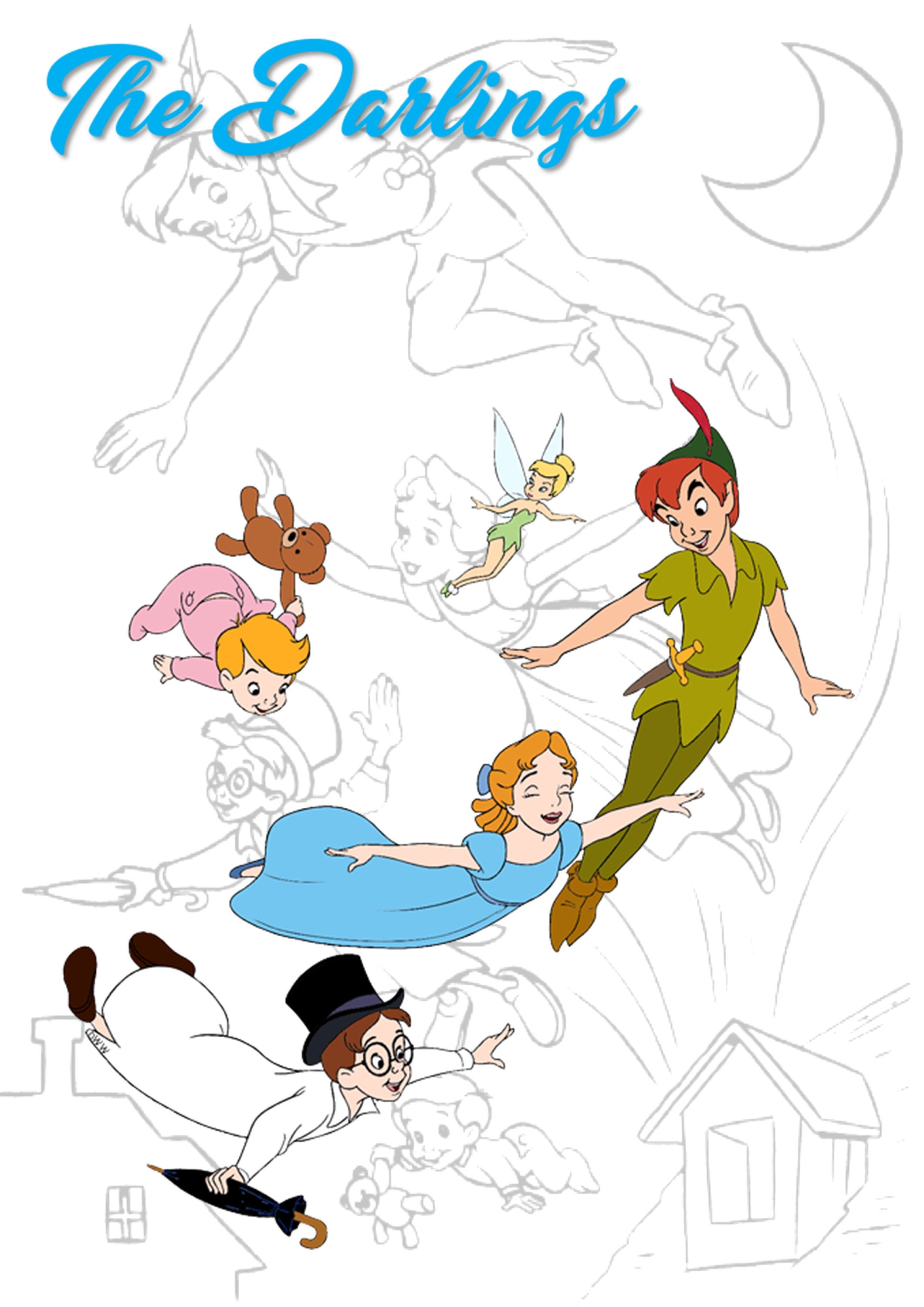 Disney Peter Pan Drawing Set Of 4 Prints Disney Wall Art Etsy