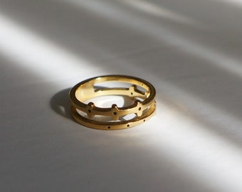 NEW! Double Band Ring, 18K Gold STEEL Ring, Hypoallergenic Ring, Stacking Ring, Waterproof Non Tarnish Ring