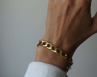 NEW! Chunky Gold Chain Bracelet, 18K Gold Steel Bracelet, Waterproof Bracelet, Statement Bracelet, Figaro Bracelet, Boss Bracelet