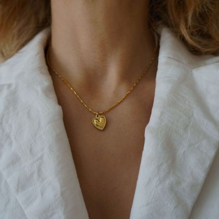 Dainty Heart Necklace: 18K Gold Steel, Waterproof Chain - Etsy
