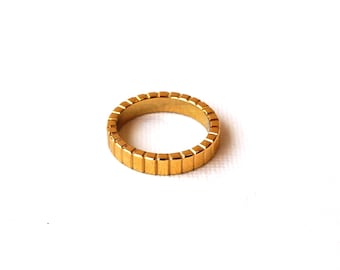 Waterproof Geometry Ring, Gold STEEL ring with Pattern, Non tarnish Hypoallergenic ring, Simple band ring, Minimal ring gold