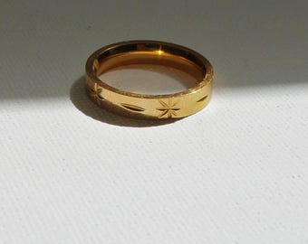 Cut Star Pattern Ring, 18K Gold STEEL Band Ring, Stacking Gold Ring, PVD Ring, Waterproof Tarnish Free Hypoallergenic Ring, Minimal Ring