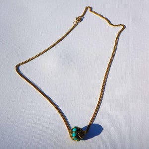 NOUVEAU ! Collier à breloques turquoise, chaîne fine, superposition de collier, collier en acier doré, collier imperméable qui ne ternit pas, collier tibétain