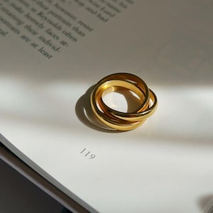 All for One Ring, Triple Ring, Statement Ring, Waterproof Non Tarnish Ring, 18K Gold Steel Ring, Multi Band Ring, Design Ring