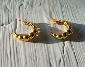 NEW! Trendy Bubble Hoops, Half Hoop Earrings, Crescent Moon Stud Earrings, 18K Gold Steel PVD Hoops, Waterproof Tarnish Free Hoops