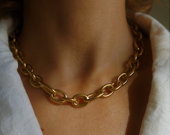 Chunky Gold Chain Necklace, Statement Necklace, Waterproof Necklace, Gold Steel Necklace, Boss Necklace, Non Tarnish Necklace, Big Chain