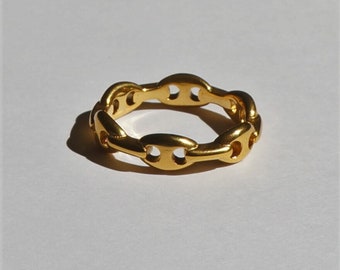 NEW! Coffee Bean Ring, Chain Ring, 18K Gold Steel Ring, Waterproof Hypoallergenic Tarnish Free Ring, Stacking Ring