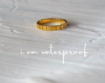 MILESTONES - Gold STEEL ring with Pattern, Waterproof Non tarnish Hypoallergenic ring, Simple band ring, Minimal ring gold